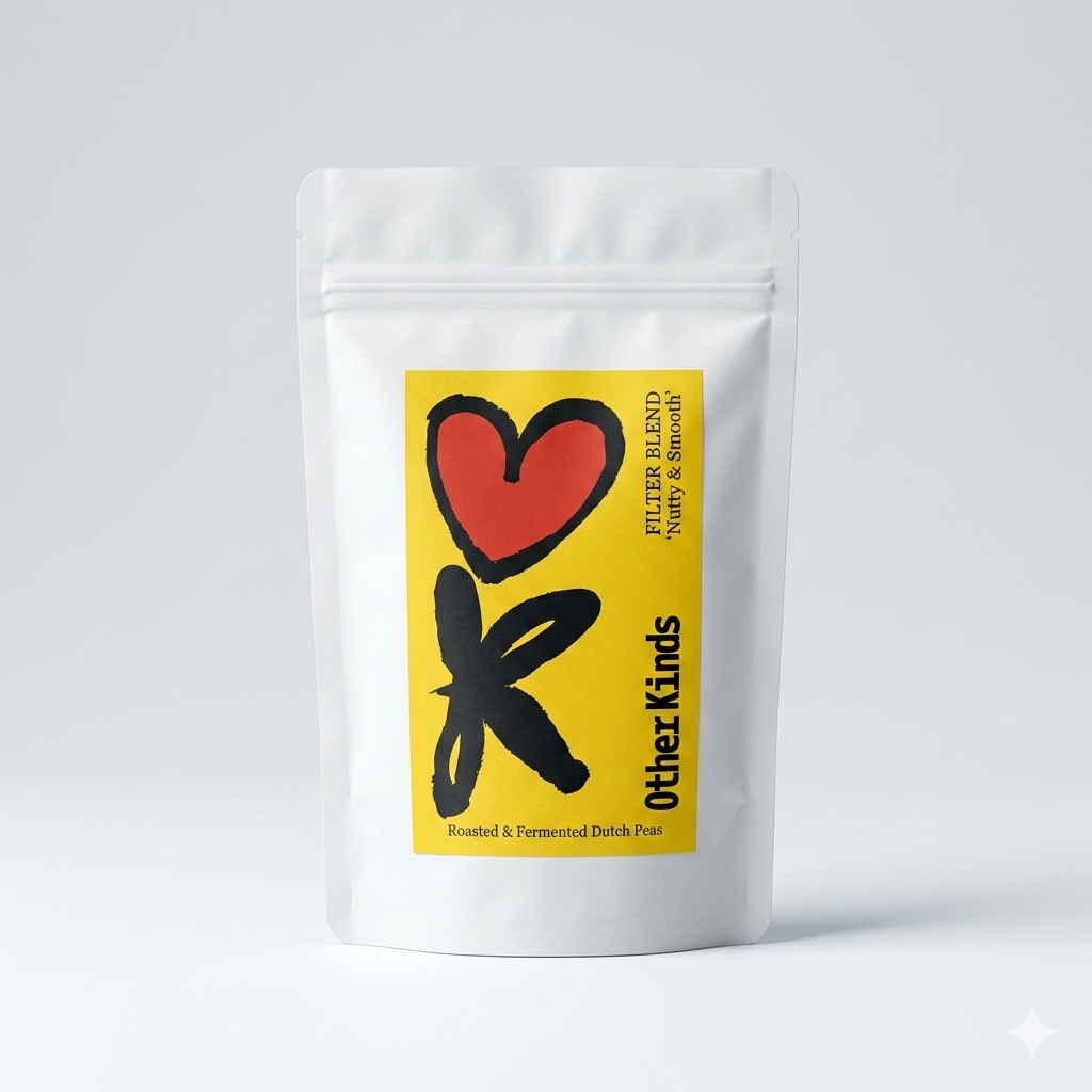 White OK packaging with a yellow label featuring a red heart and black text on a light gray background
